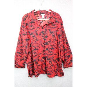 Catherine's Long Sleeve Button Up Silky Tunic-Size 1X